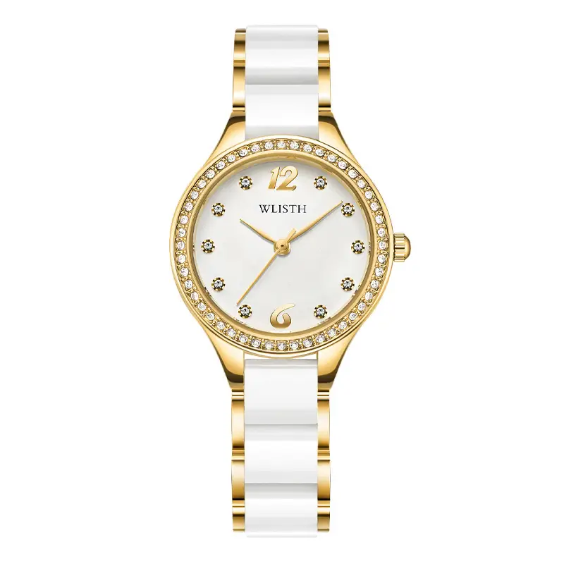 Women's Swiss Quartz Watch White Rose Gold Diamond Band