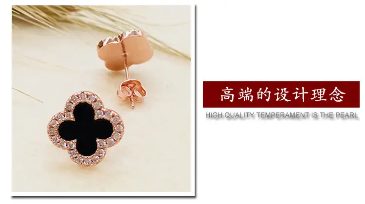 S925 Silver Black Clover Earrings with Zircon — feature 6
