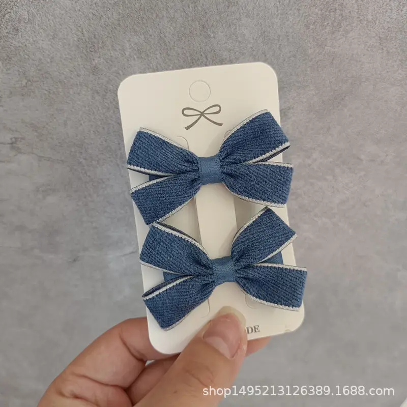 Blue Velvet Denim Hair Clips for Girls