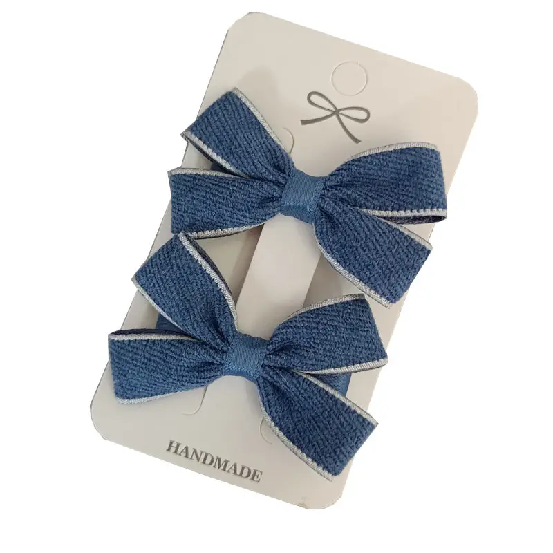 Blue Velvet Denim Hair Clips for Girls