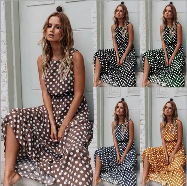Women's Printed Polka Dot Long Skirt Dress Orange - Image 6