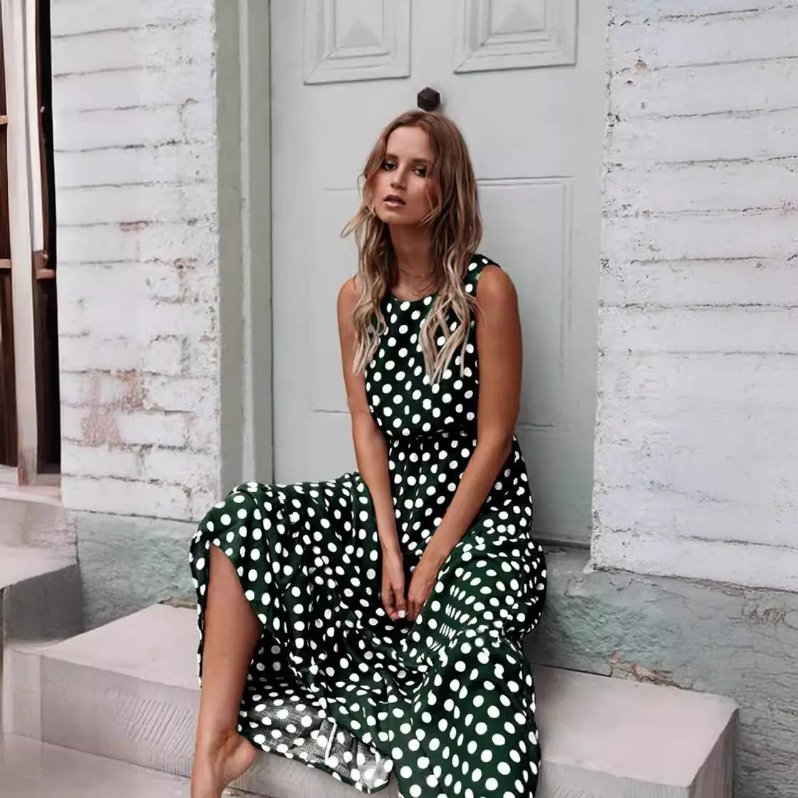 Women's Printed Polka Dot Long Skirt Dress Orange - Image 7