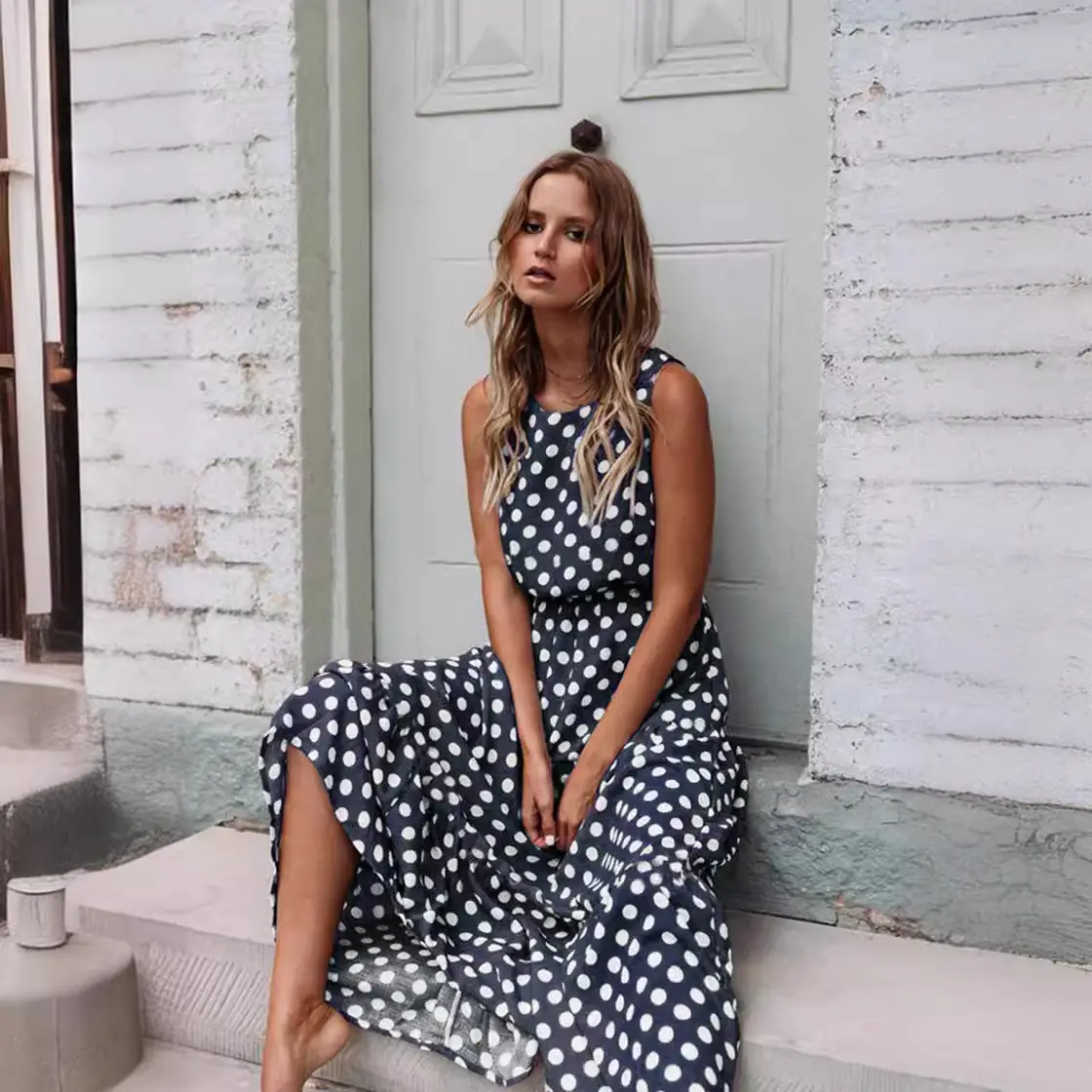 Women's Printed Polka Dot Long Skirt Dress Orange - Image 8