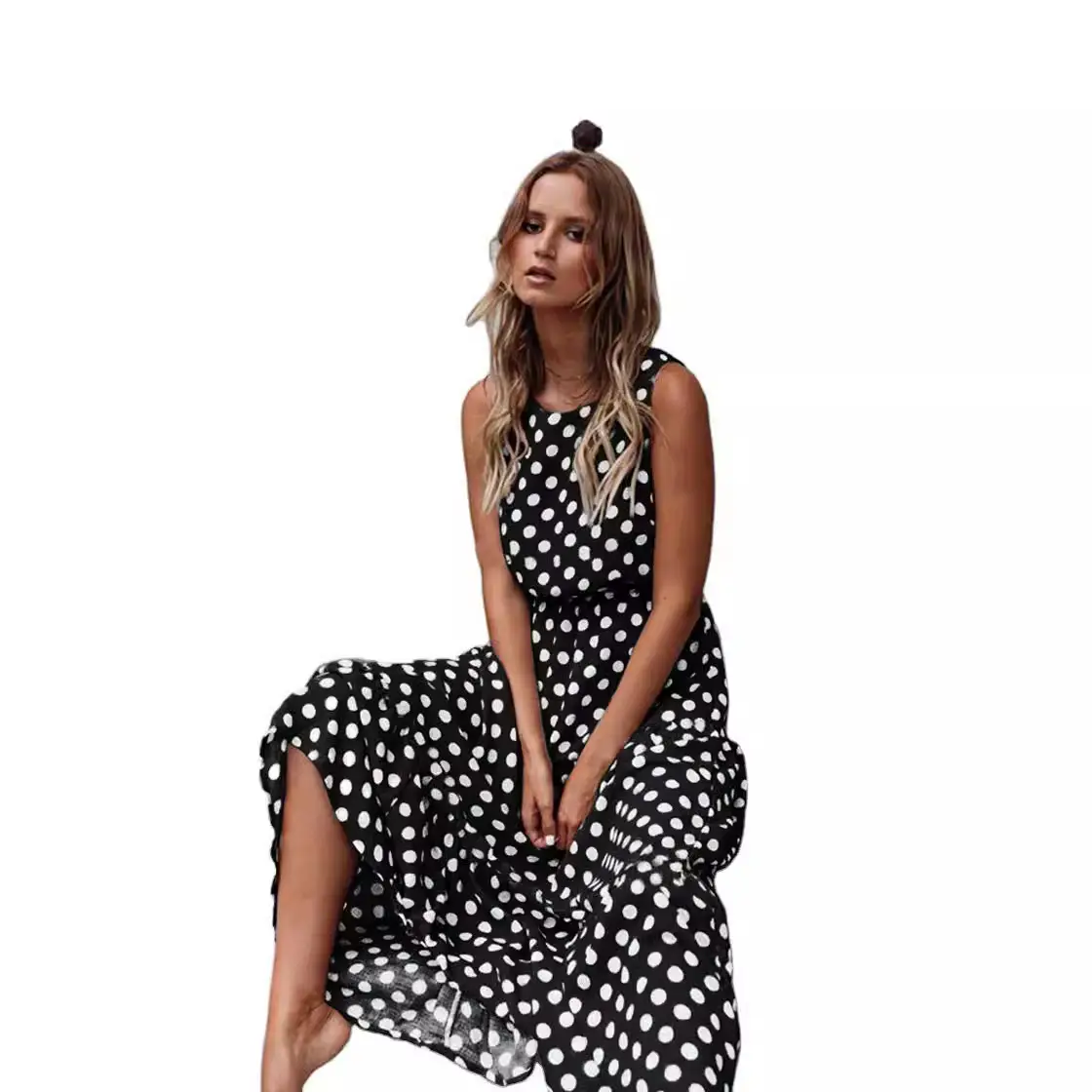Women's Printed Polka Dot Long Skirt Dress Orange - Image 10