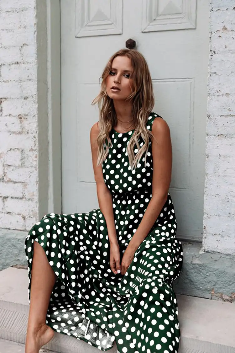 Women's Printed Polka Dot Long Skirt Dress Orange — feature 54