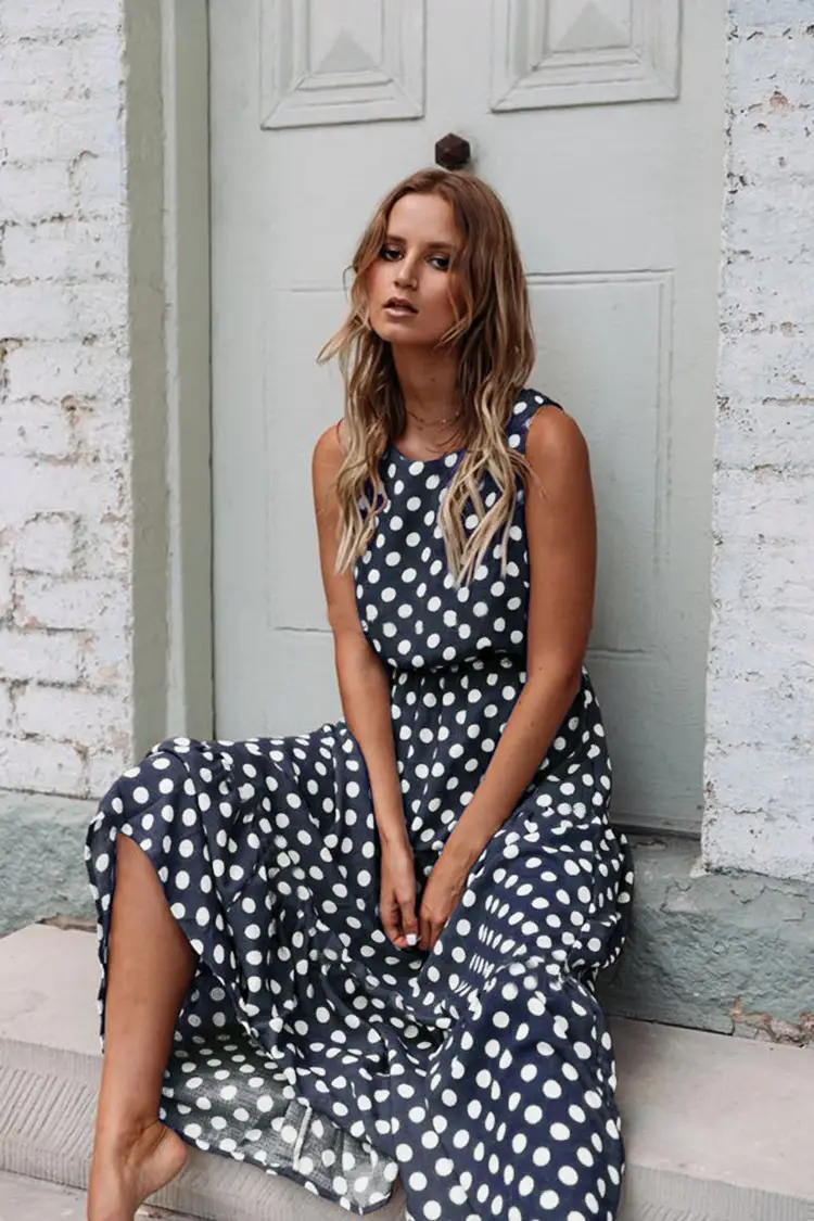 Women's Printed Polka Dot Long Skirt Dress Orange — feature 56