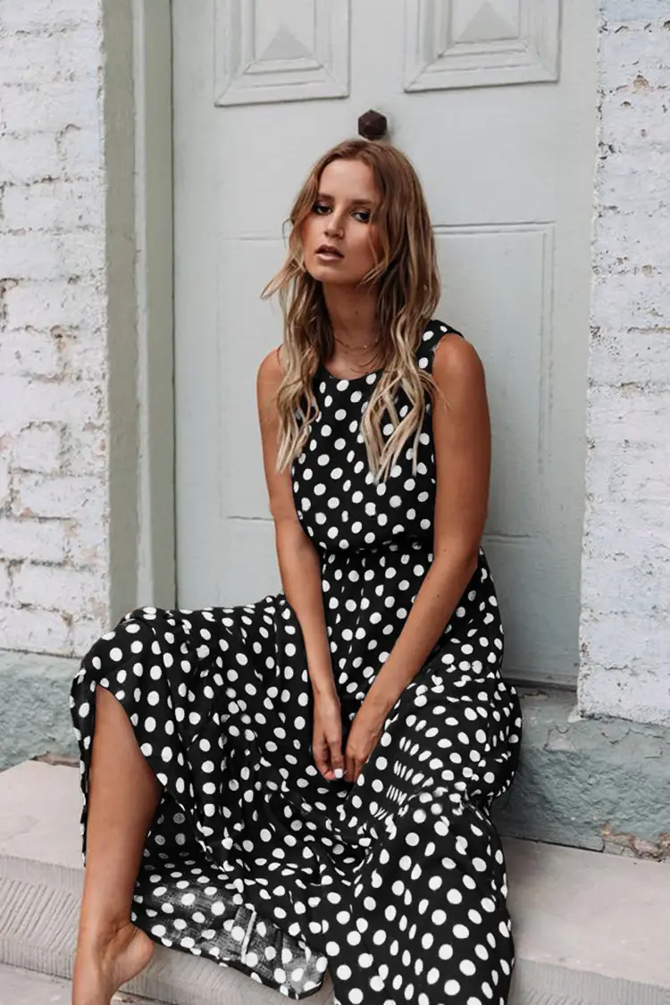 Women's Printed Polka Dot Long Skirt Dress Orange - Image 4