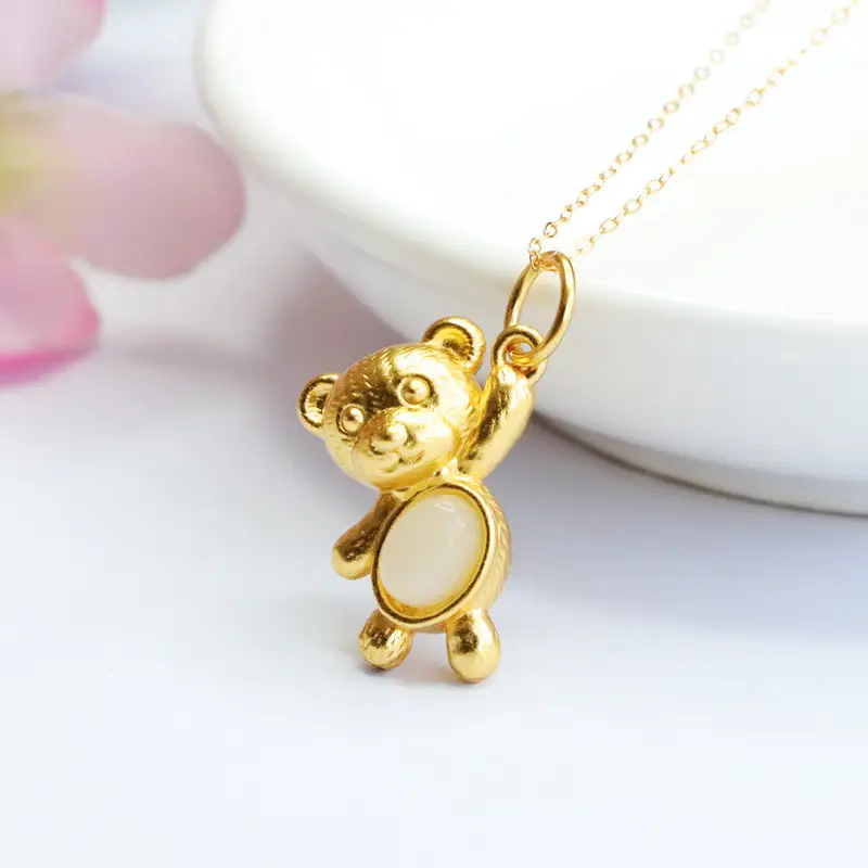 Golden Teddy Bear Pendant Necklace for Women - Image 3