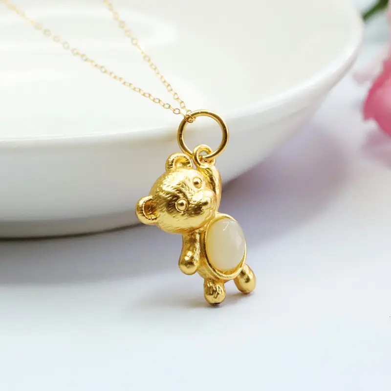Golden Teddy Bear Pendant Necklace for Women — feature 6