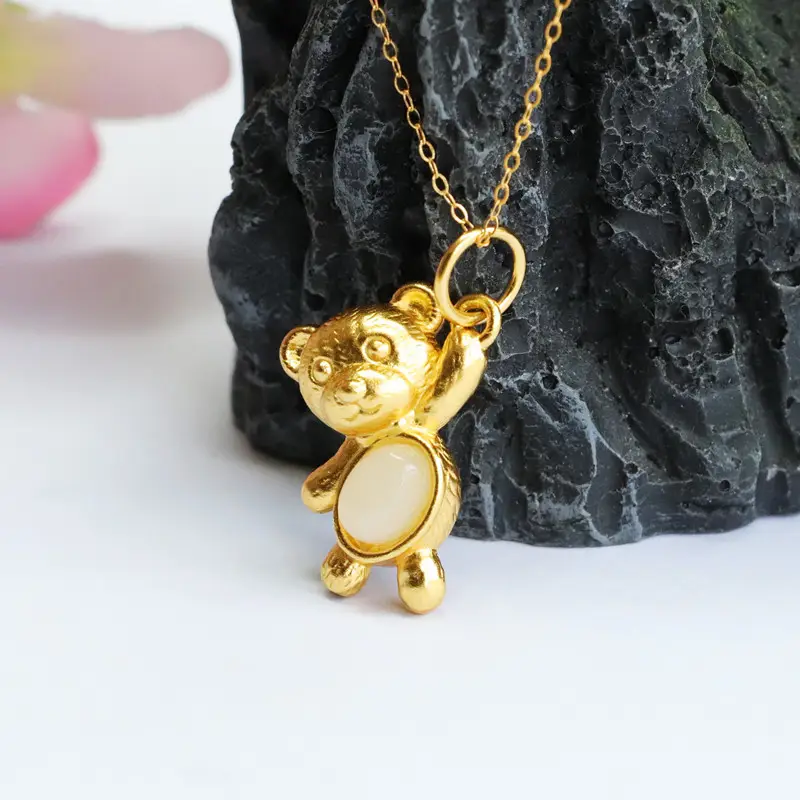 Golden Teddy Bear Pendant Necklace for Women — feature 10