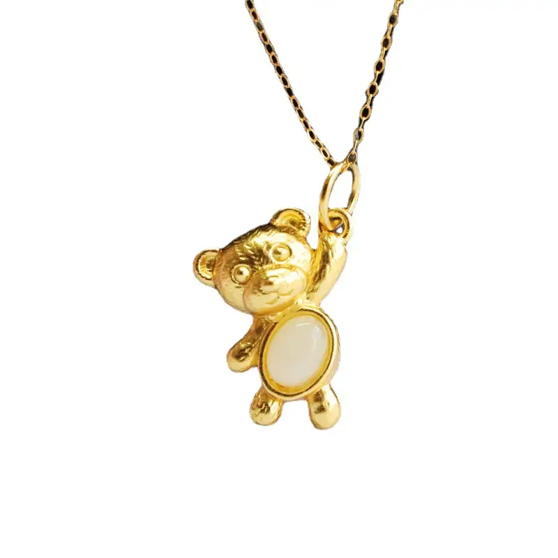 Golden Teddy Bear Pendant Necklace for Women - Image 6