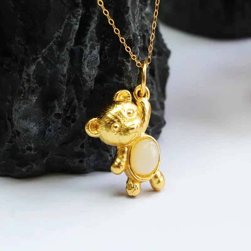 Golden Teddy Bear Pendant Necklace for Women — feature 11