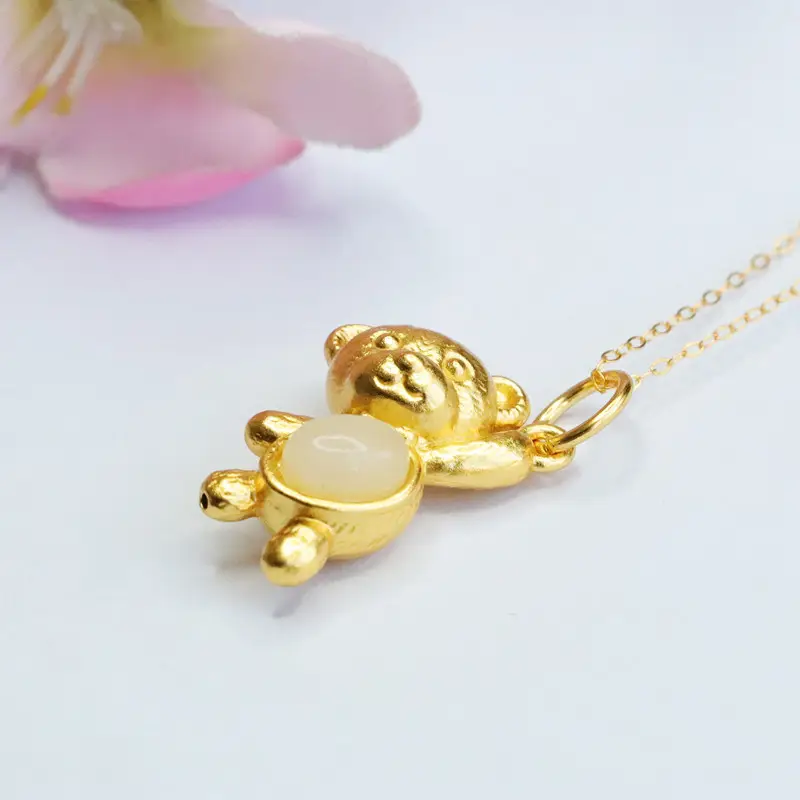 Golden Teddy Bear Pendant Necklace for Women — feature 8