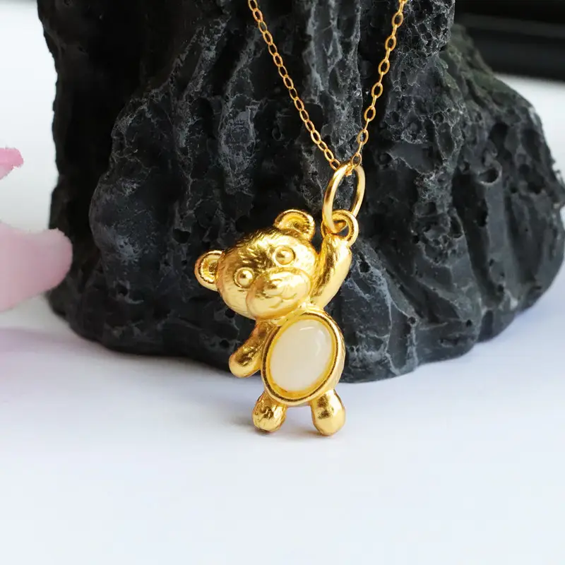 Golden Teddy Bear Pendant Necklace for Women — feature 9