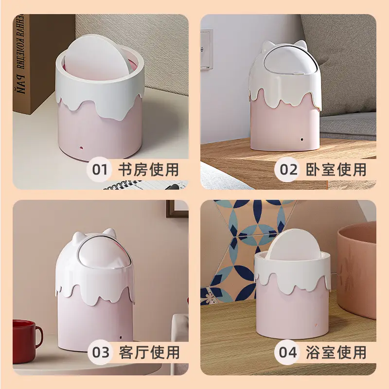 Cute Cat Design Mini Trash Can with Lid - Image 6