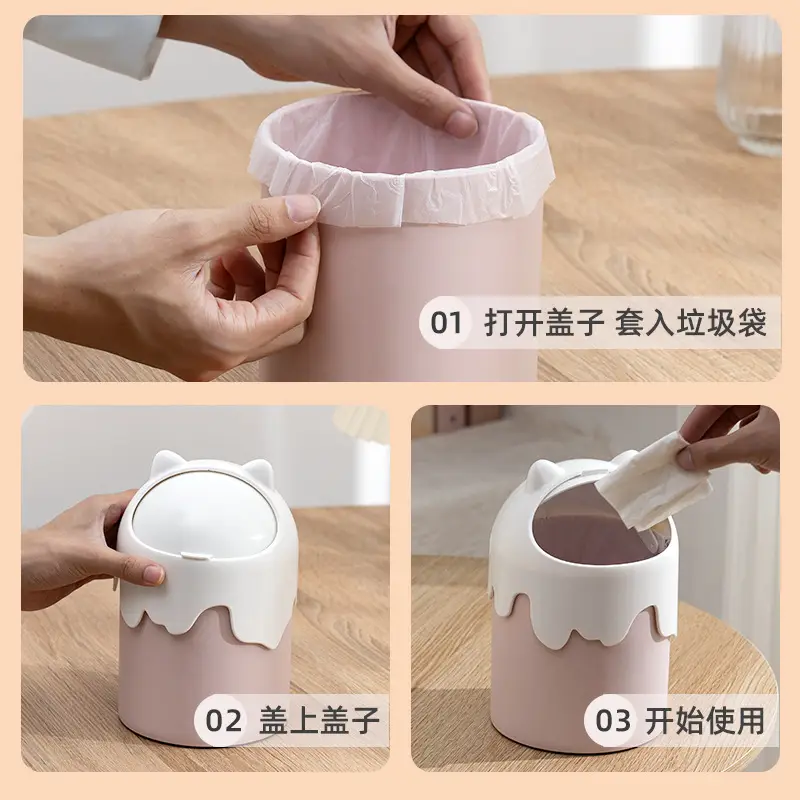 Cute Cat Design Mini Trash Can with Lid - Image 8