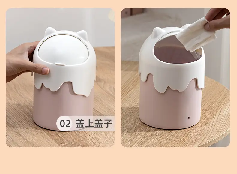 Cute Cat Design Mini Trash Can with Lid — feature 11