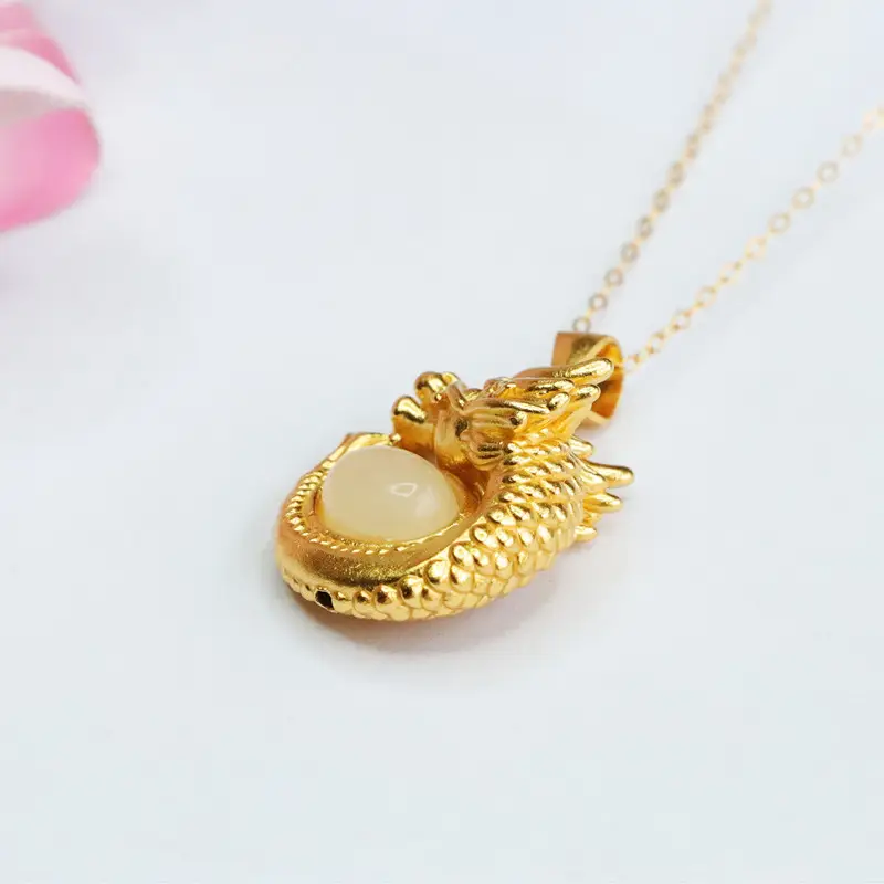 Guan Yu Dragon Pendant S925 Gold Natural Hetian Jade Necklace — feature 7