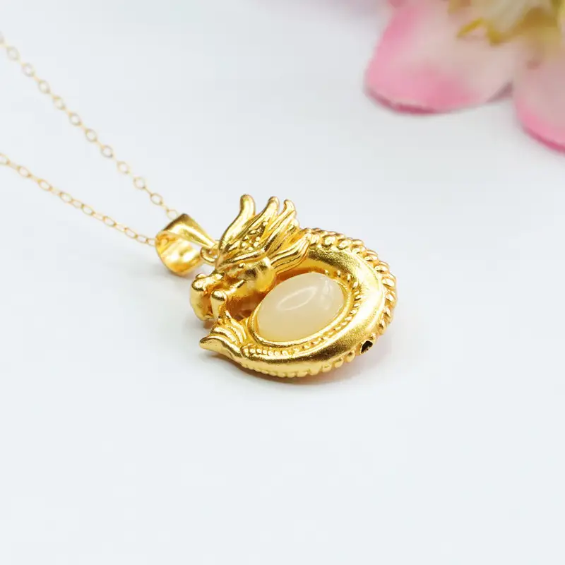 Guan Yu Dragon Pendant S925 Gold Natural Hetian Jade Necklace — feature 8