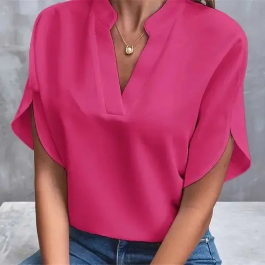 Women's V-Neck Loose Shirt Light Blue 2025 Summer - Image 10