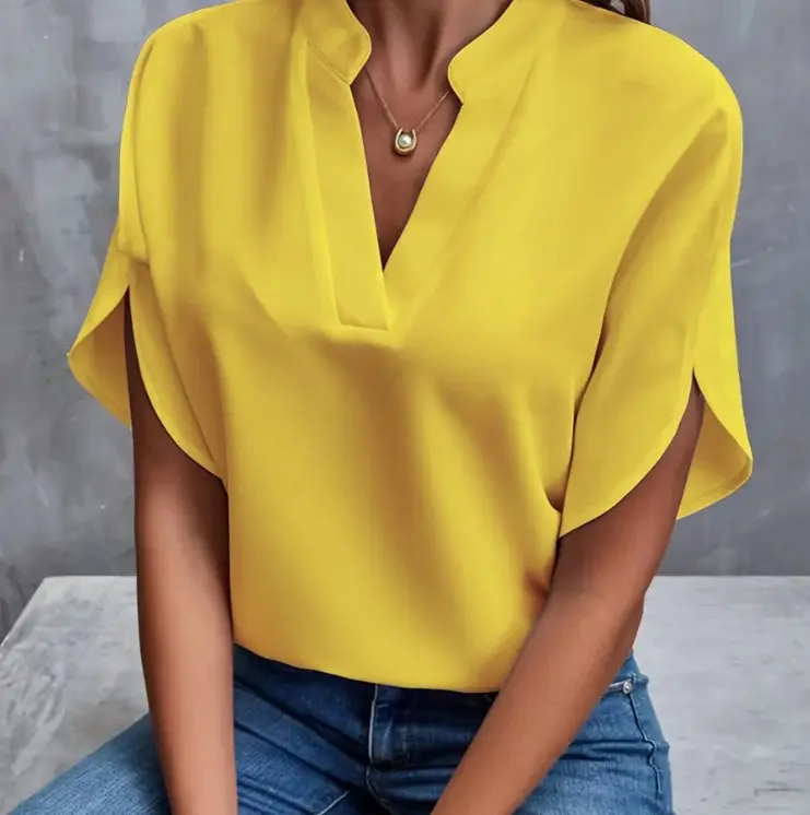 Women's V-Neck Loose Shirt Light Blue 2025 Summer - Image 11