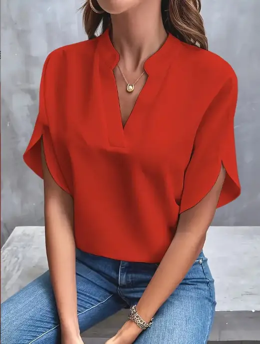 Women's V-Neck Loose Shirt Light Blue 2025 Summer - Image 5