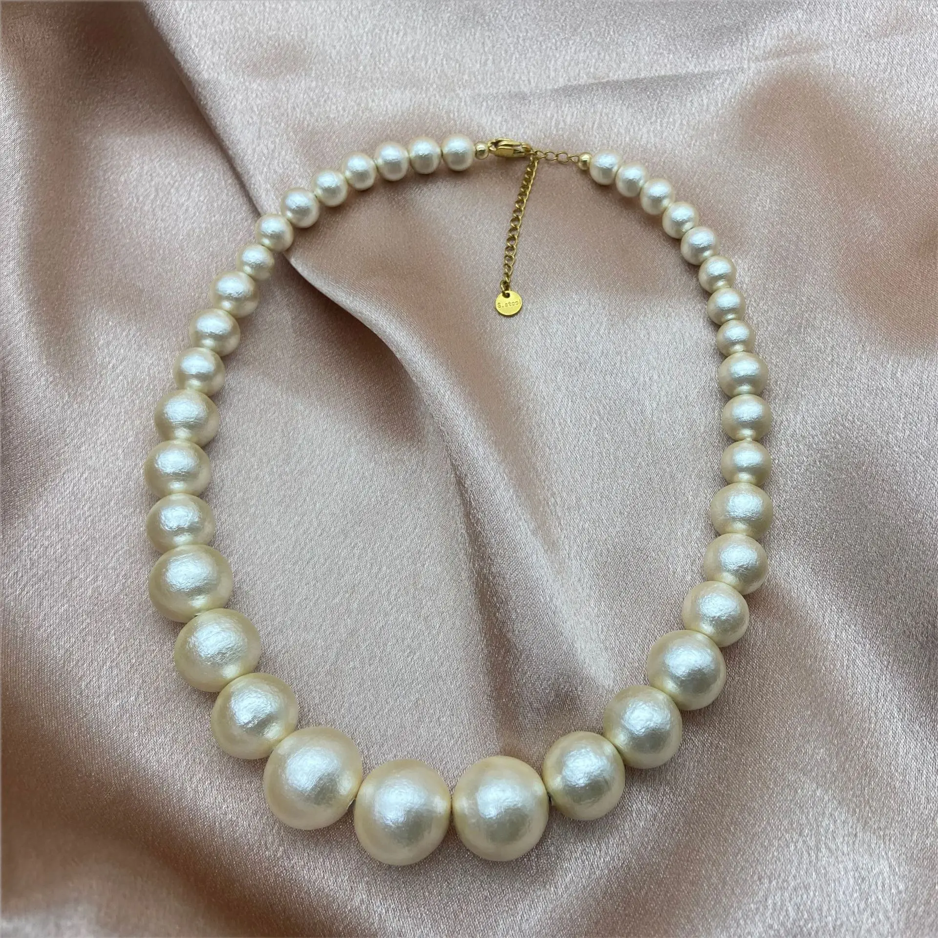 S925 Pearl Necklace with Gold Drop Earrings