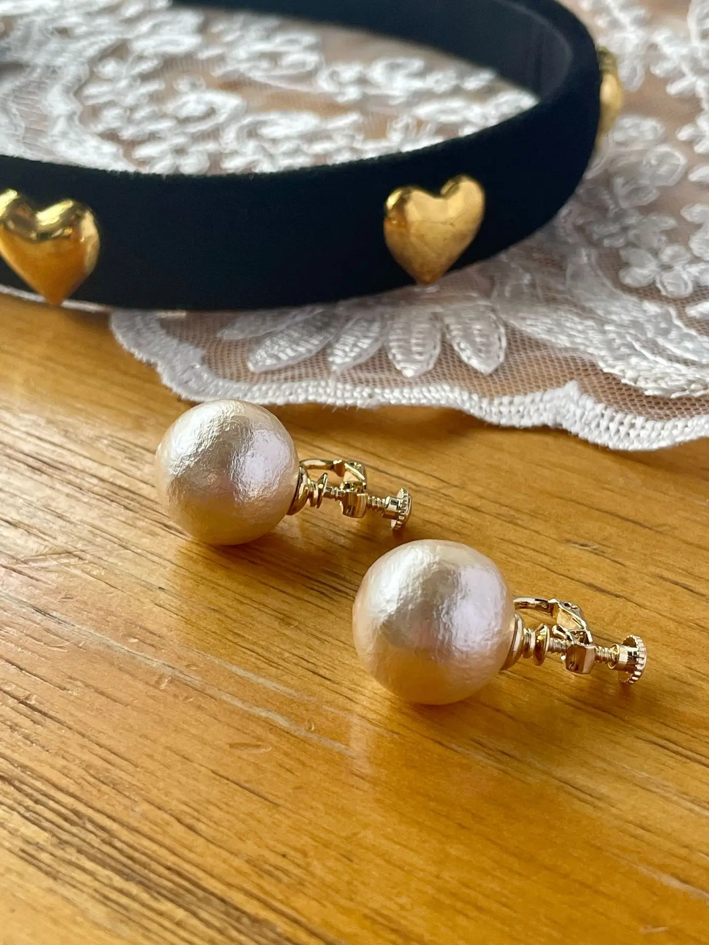 S925 Pearl Necklace with Gold Drop Earrings