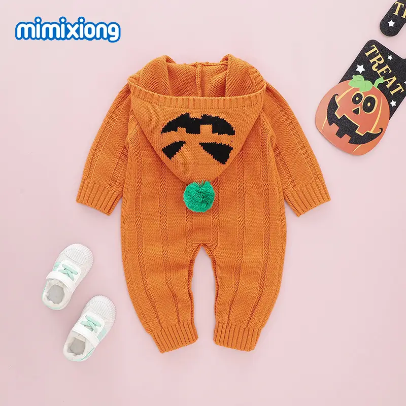Halloween Baby Hooded Suit Black with Pumpkin Design - Image 4