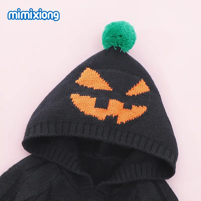 Halloween Baby Hooded Suit Black with Pumpkin Design - Image 5