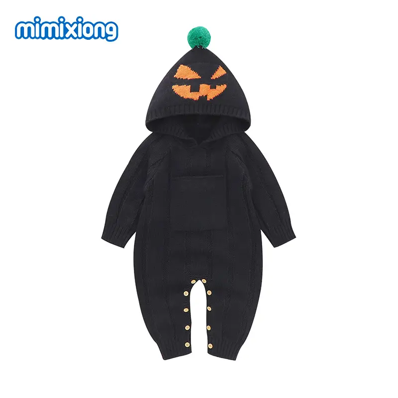 Halloween Baby Hooded Suit Black with Pumpkin Design - Image 7
