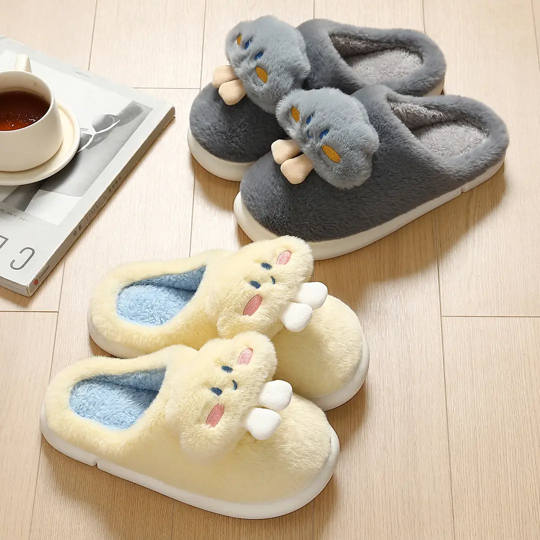 Cloud Cotton Slippers Winter Women's Thick Bottom Couple Household Indoor Fashion Warm Shit-Treading Wool Slippers Winter Wholesale