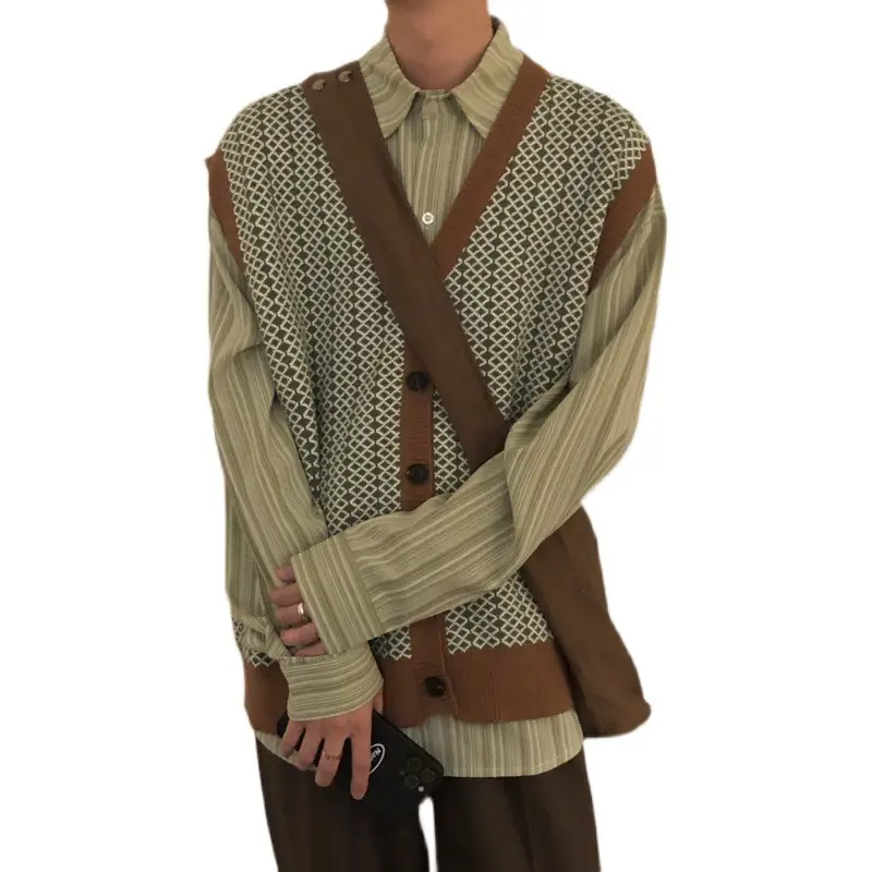 Men's Japanese Style Knitted Vest Brown American Style