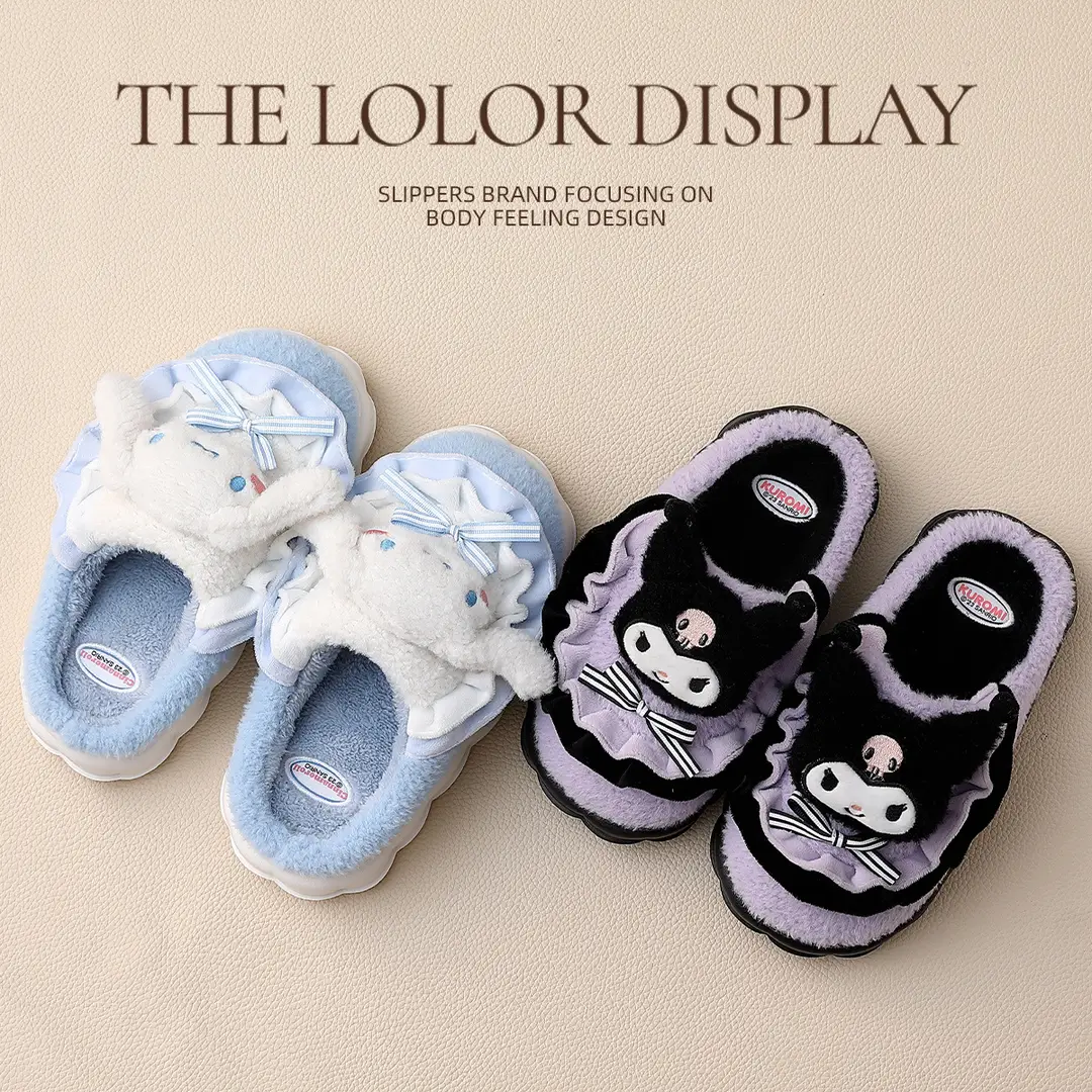 Sanrio cotton slippers women's winter walking excrement feeling couple home home warm thick bottom cute Mao Mao slippers wholesale - Image 6