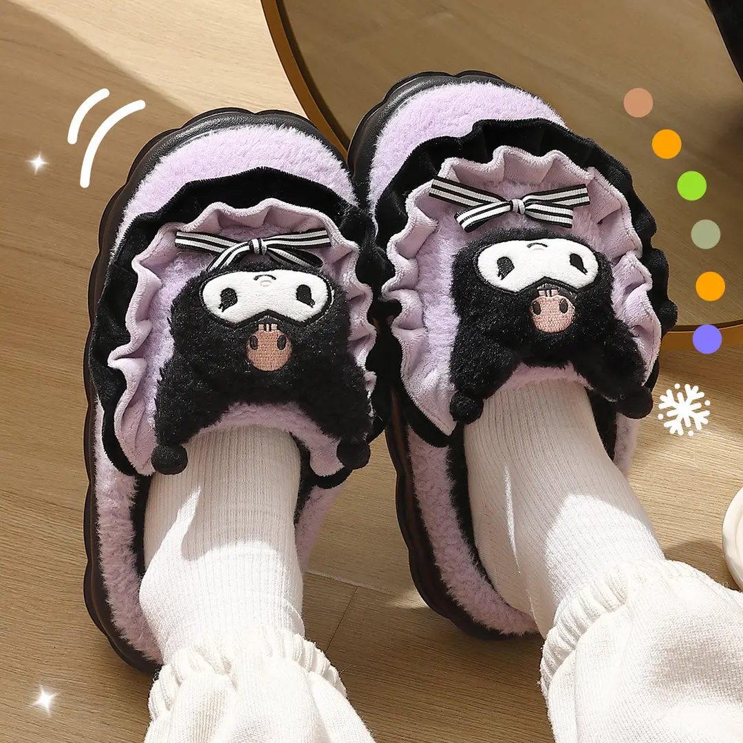 Sanrio cotton slippers women's winter walking excrement feeling couple home home warm thick bottom cute Mao Mao slippers wholesale - Image 9