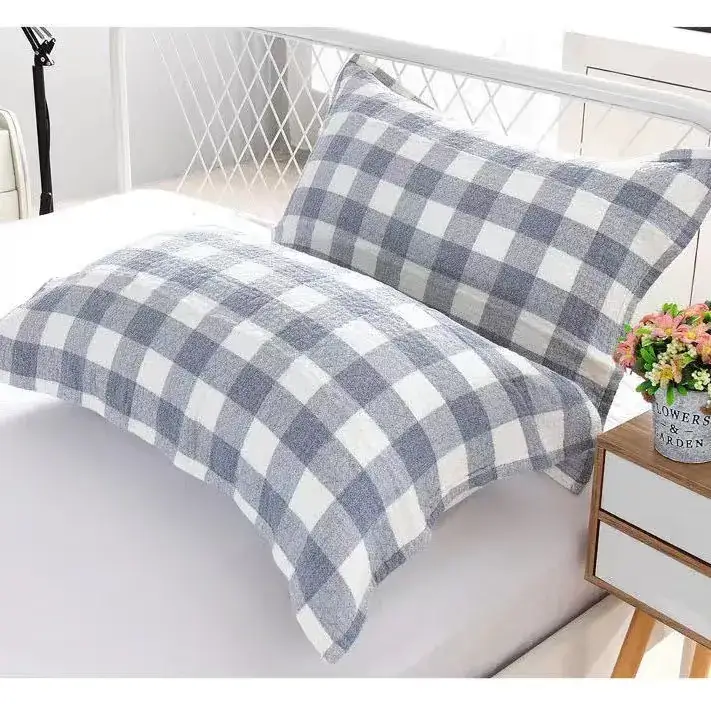 Cotton Checkered Pillow Scarf Blue White 3 Layer - Image 4