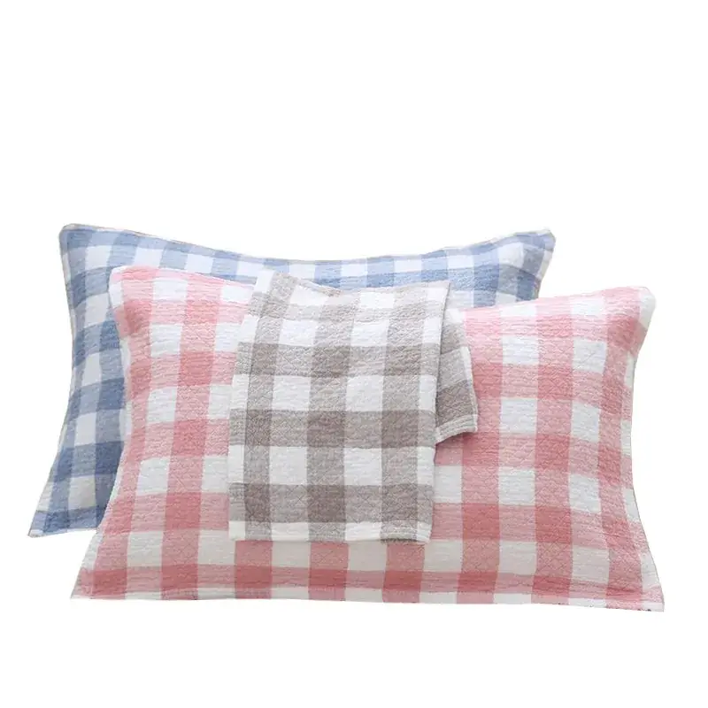 Cotton Checkered Pillow Scarf Blue White 3 Layer - Image 7
