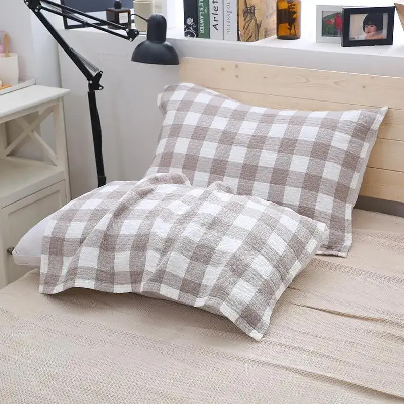 Cotton Checkered Pillow Scarf Blue White 3 Layer - Image 2