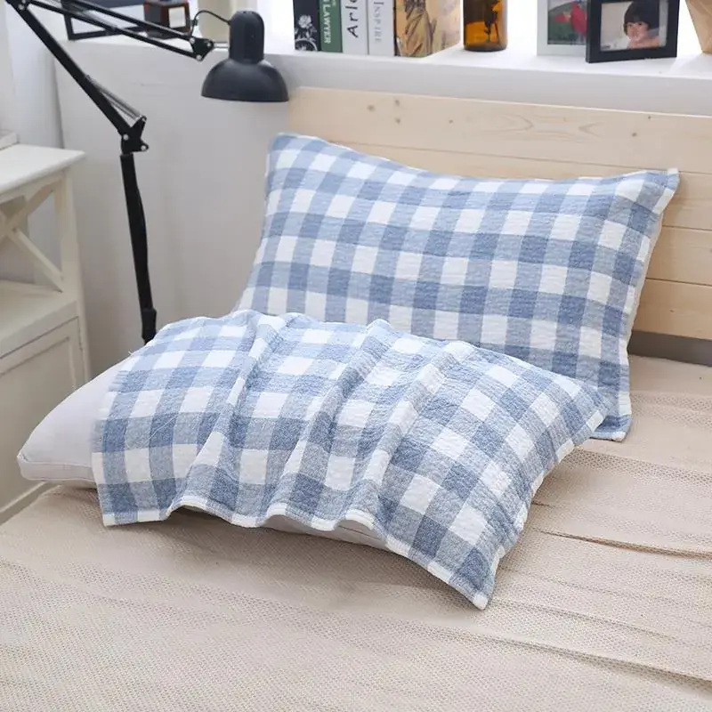 Cotton Checkered Pillow Scarf Blue White 3 Layer - Image 3