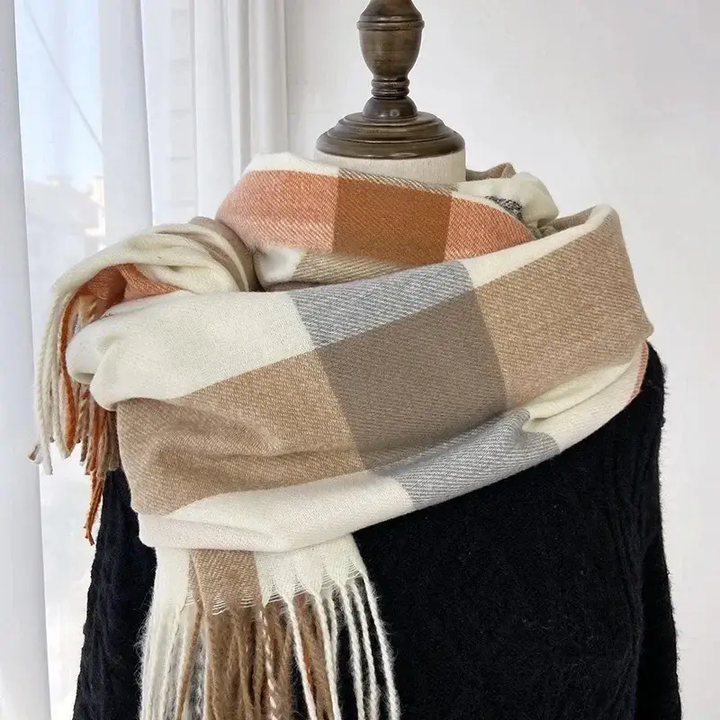 Women Plaid Warm Shawl with Tassels 2024 - Image 2