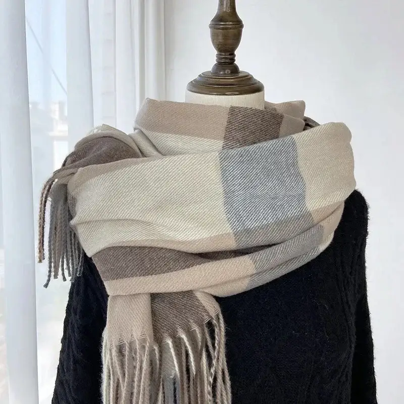 Women Plaid Warm Shawl with Tassels 2024 - Image 3