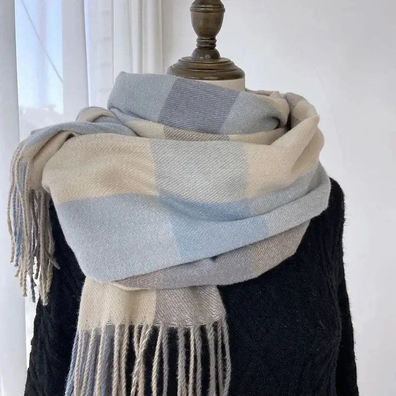 Women Plaid Warm Shawl with Tassels 2024 - Image 4
