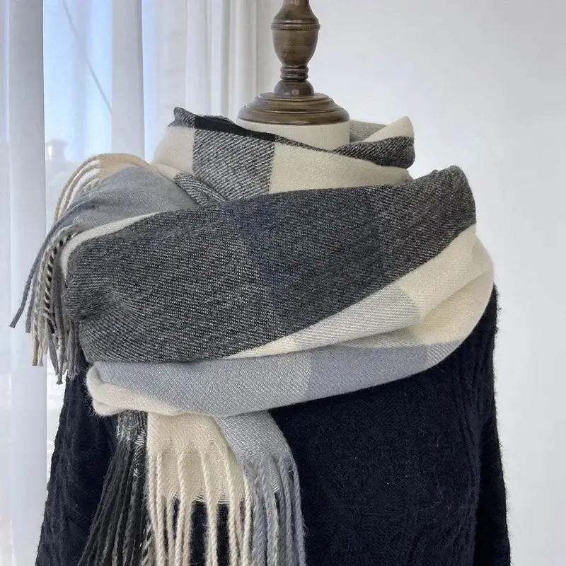 Women Plaid Warm Shawl with Tassels 2024 - Image 5
