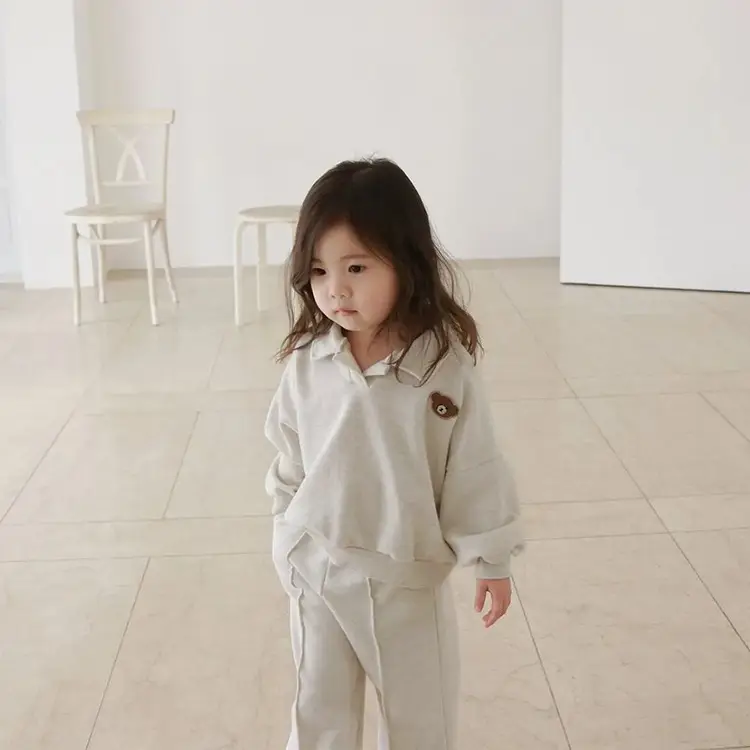 2026 Korean Boys Bear Collar Sweatshirt Set Grey — feature 6