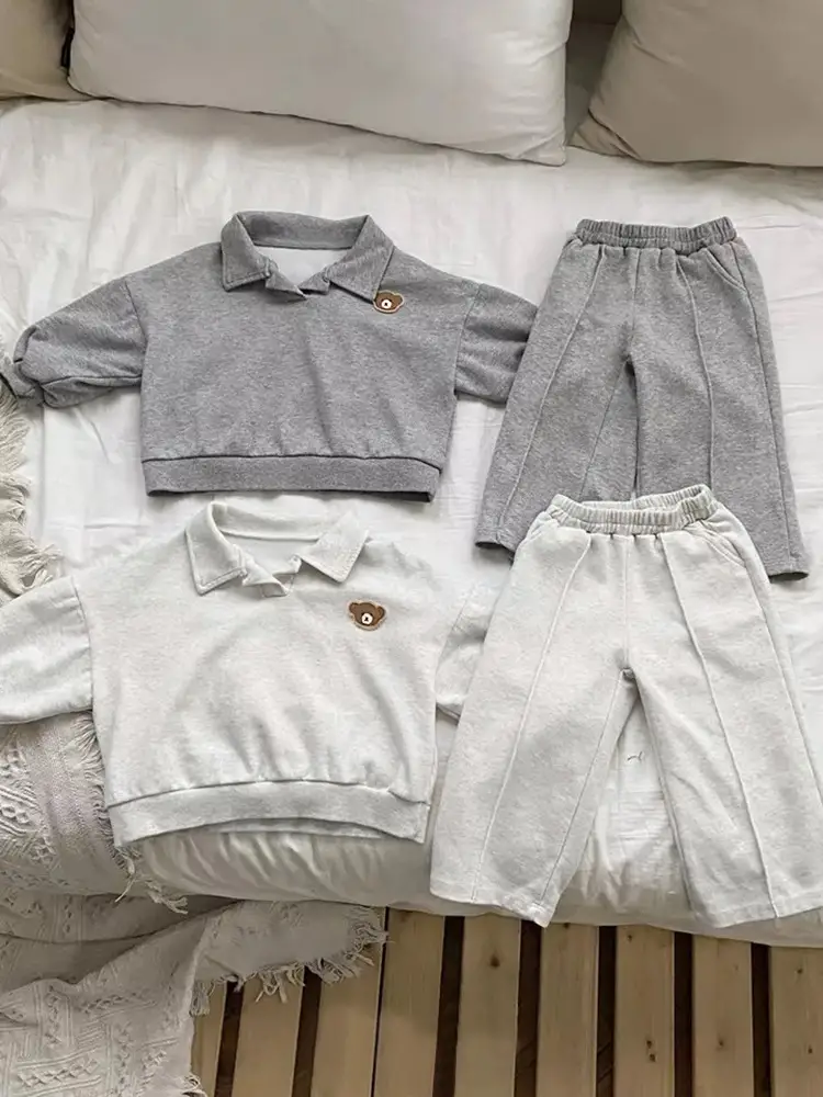 2026 Korean Boys Bear Collar Sweatshirt Set Grey — feature 11