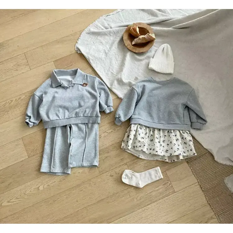 2026 Korean Boys Bear Collar Sweatshirt Set Grey — feature 12