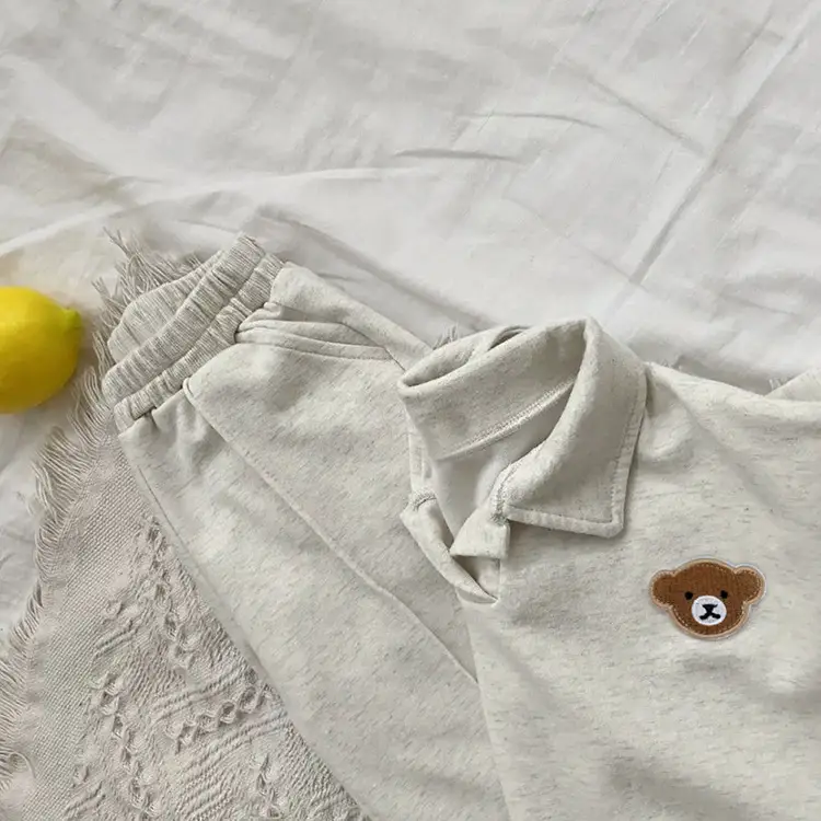 2026 Korean Boys Bear Collar Sweatshirt Set Grey — feature 14