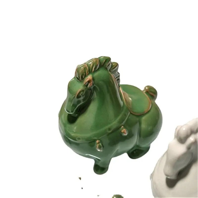 Green Horse Ceramic Tea Pet Ornament for Home Office