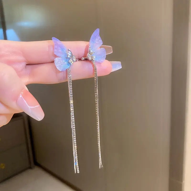 Butterfly Earrings with Sparkling Tassels for Women - Image 10