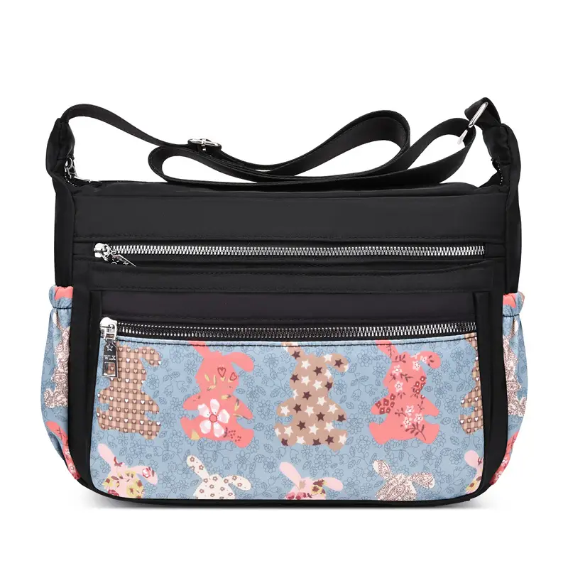 Printed Cartoon Shoulder Bag for Women Black Nylon - Image 11